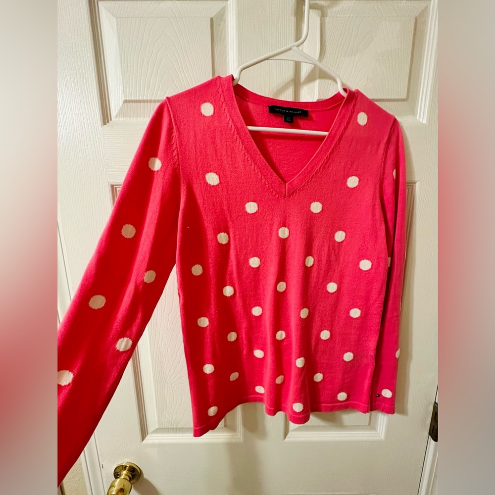 Fun Barbie PINK Tommy Hilfiger polka dot sweater! Size S.